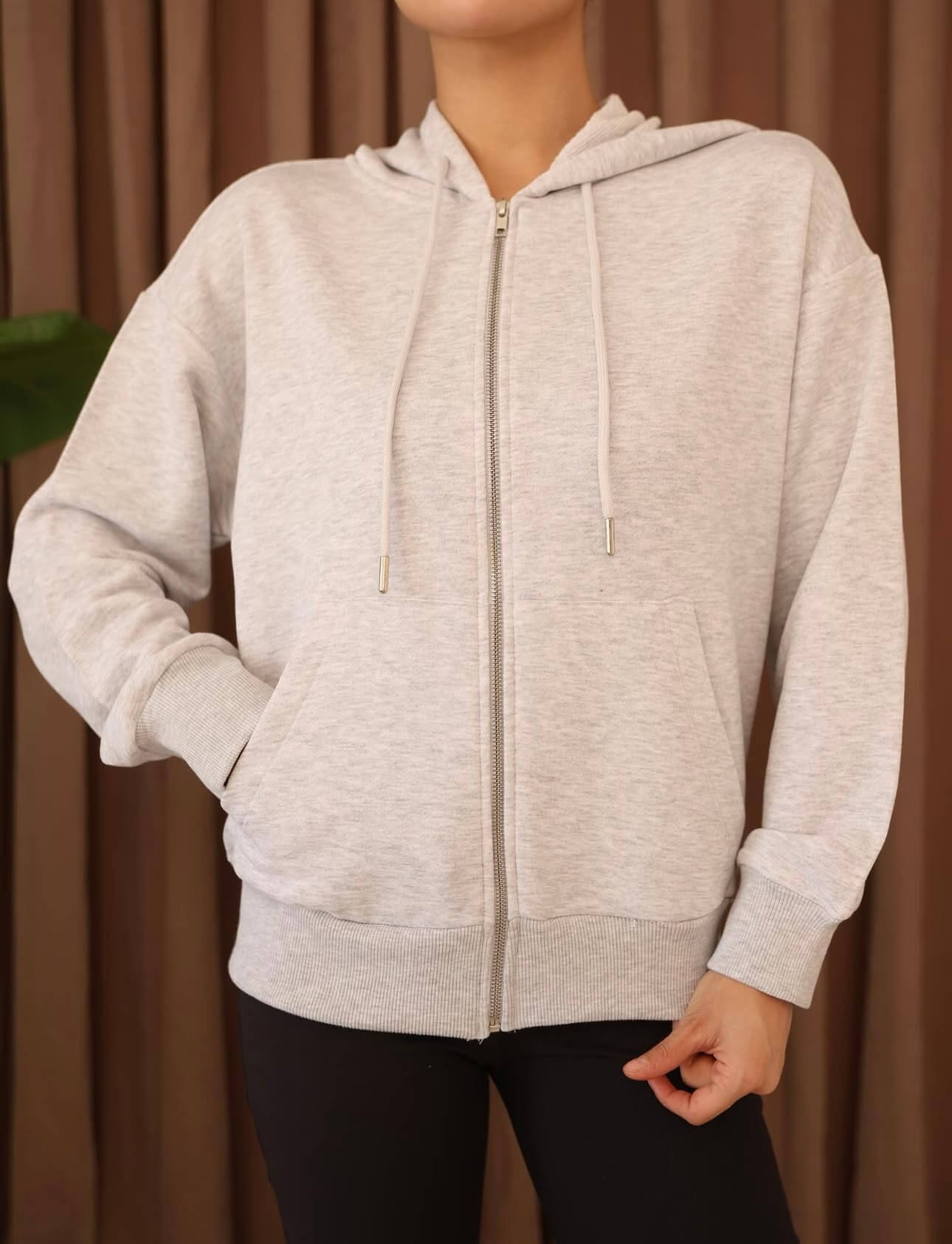 Fermuarlı Kapüşonlu 3 İplik Hırka