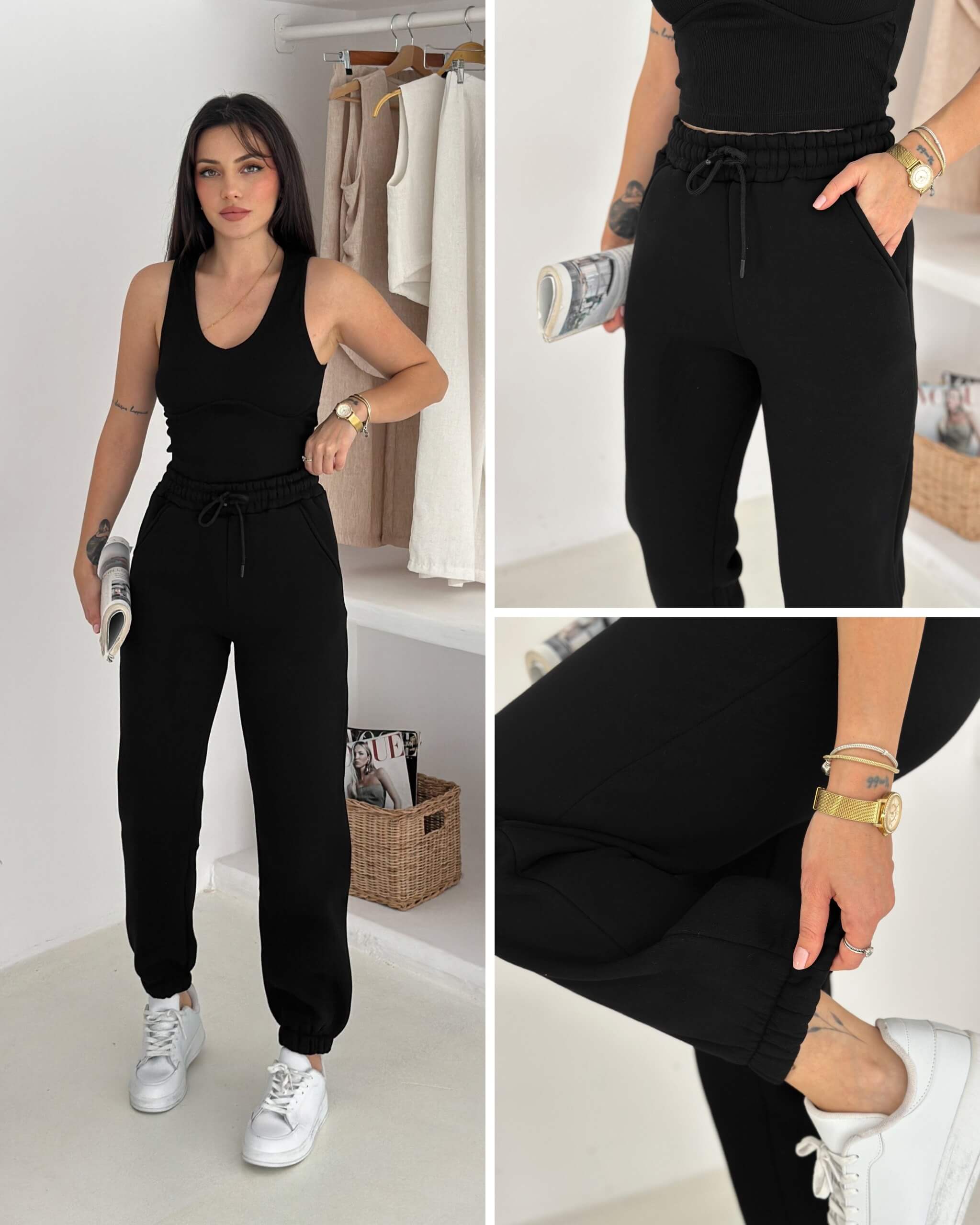 3 İplik Şardonlu Lastikli Paça Pijama