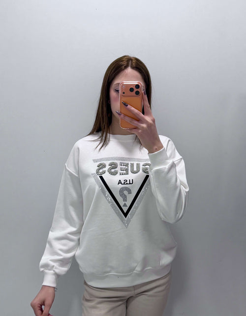 Taşlı Sweatshirt Beyaz