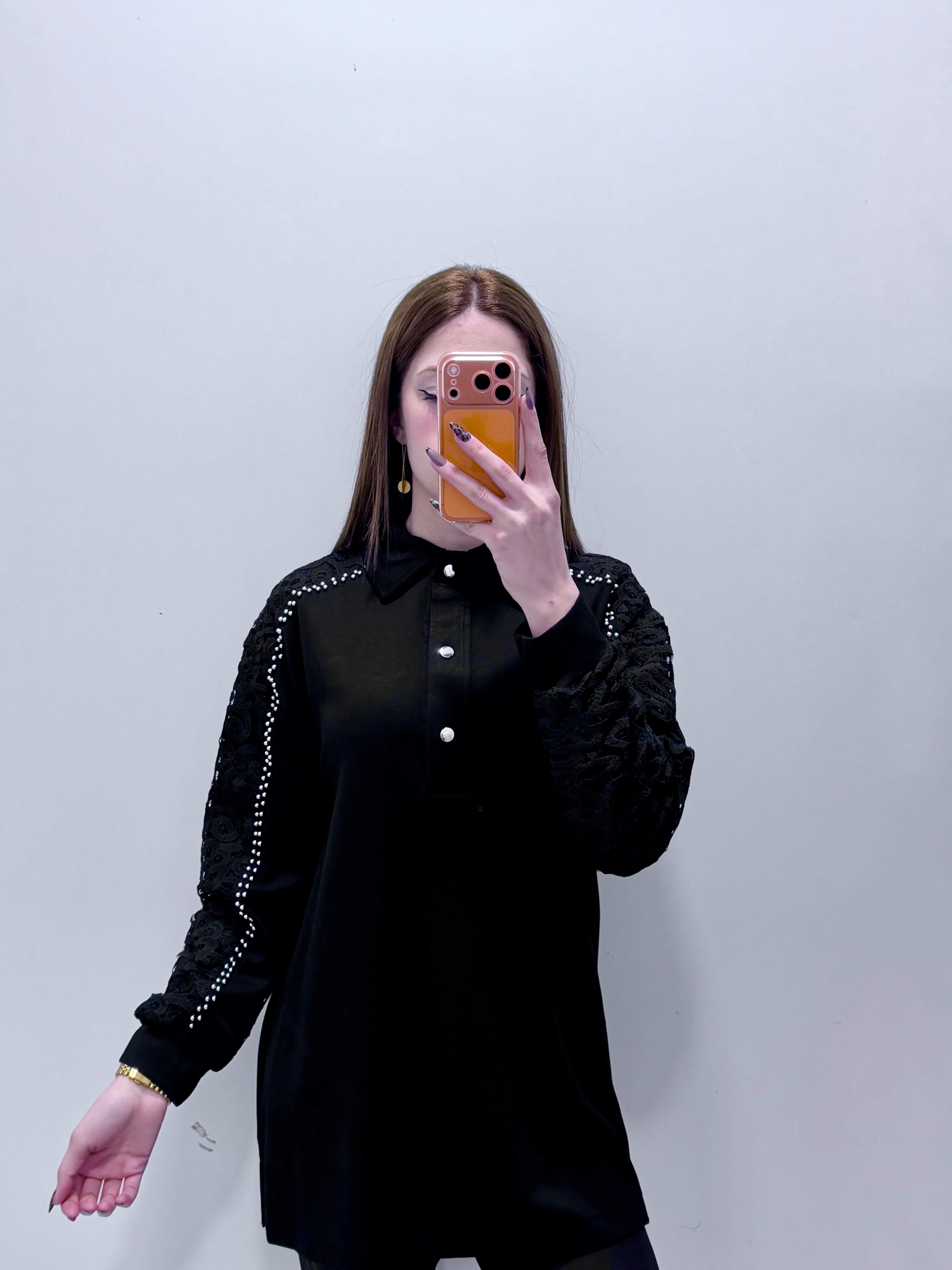 Düğmeli Kolu İncili Tesettür Tunik