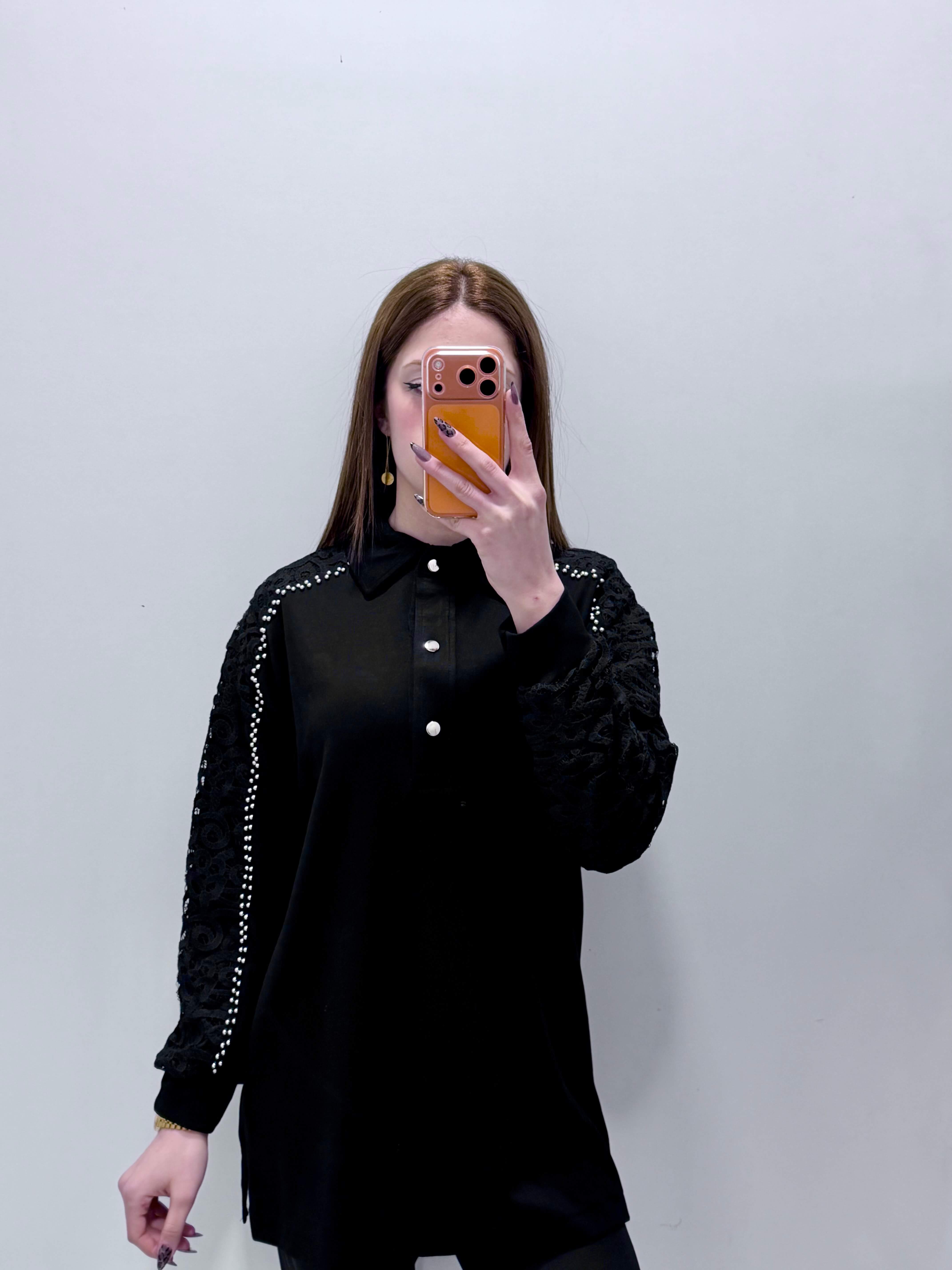 Düğmeli Kolu İncili Tesettür Tunik