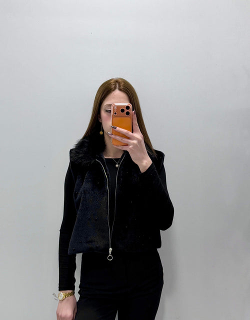 Yaka Kürklü Kısa Fermuarlı Yelek