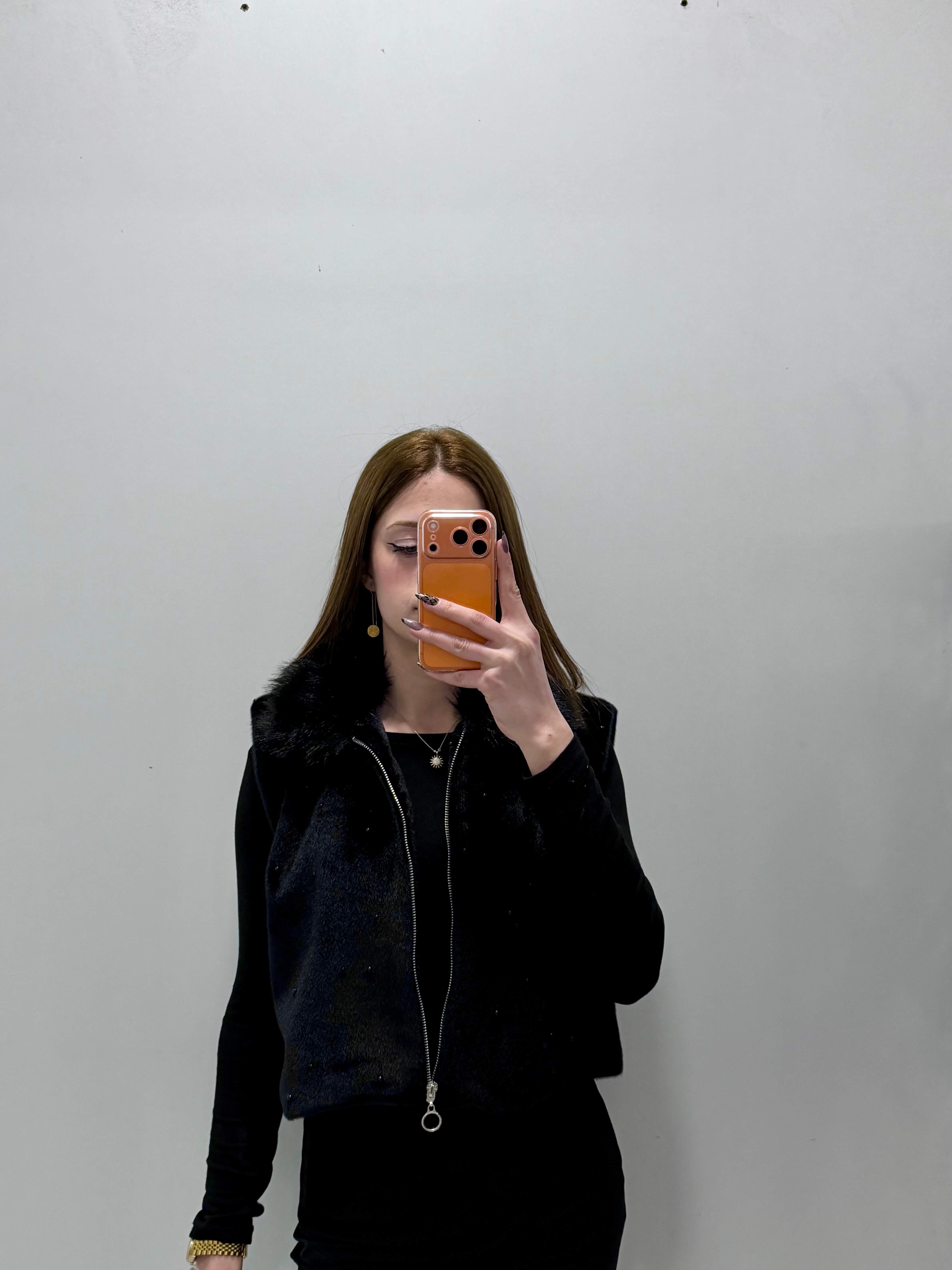 Yaka Kürklü Kısa Fermuarlı Yelek